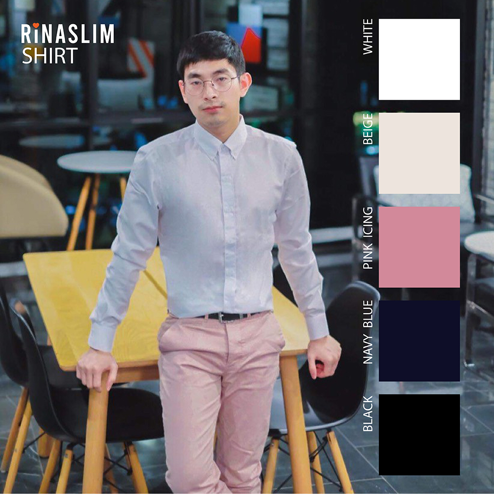 เสื้อเชิ้ตชาย เสื้อผ้าแฟชั่น แขนยาว สีชมพู MEN PINK SHIRT SLIM BY : RINASLIM สี ชมพู ไซส์ Int S สี ชมพูไซส์ Int S