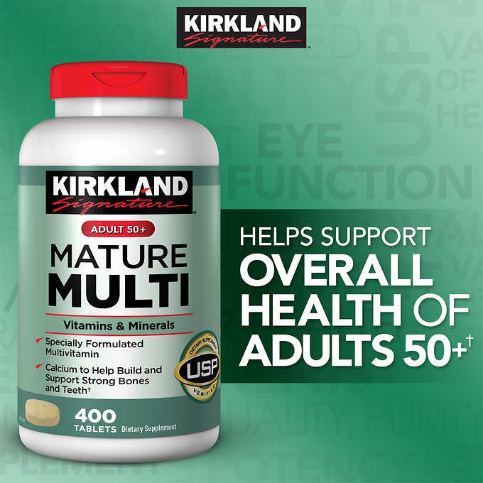 Kirkland Mature Multi Exp.11/2022 Vitamins & Minerals, Adult 50+ วิตามินรวมสำหรับอายุ 50 ขึ้นไป 400 Tablets
