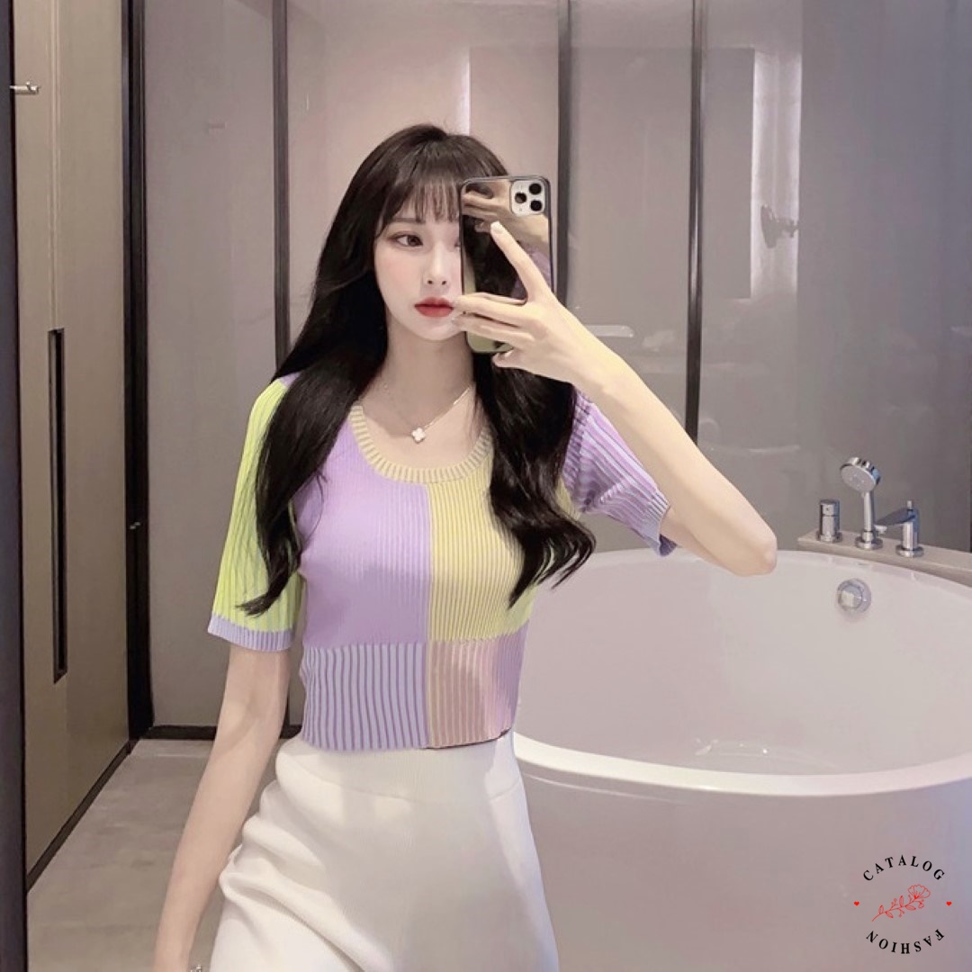 ‼️พร้อมส่ง ราคาถูก‼️ เสื้อยืดไหมพรมสีแบบทูโทน 2 สี คอกลมแขนสั้น ...