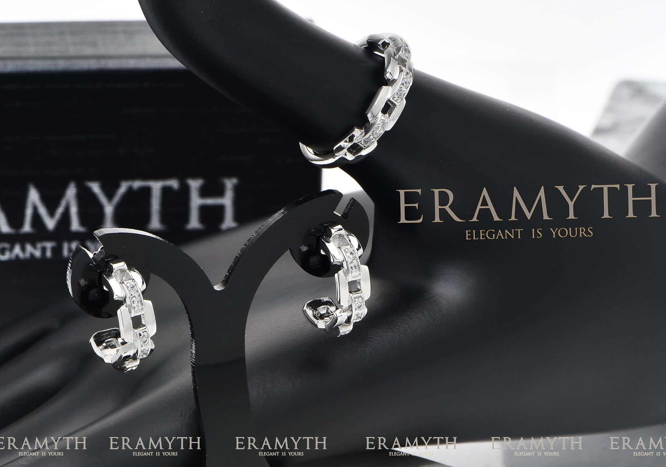 Eramyth Jewelry แหวน ต่างหู ดีไซน์ โซ่ ฝังเพชรสวิสCz (Silver 925) รัหส  Si-0256-Sh-0219 พร้อมส่ง - Eramyth J.(เอรามิท) - Thaipick