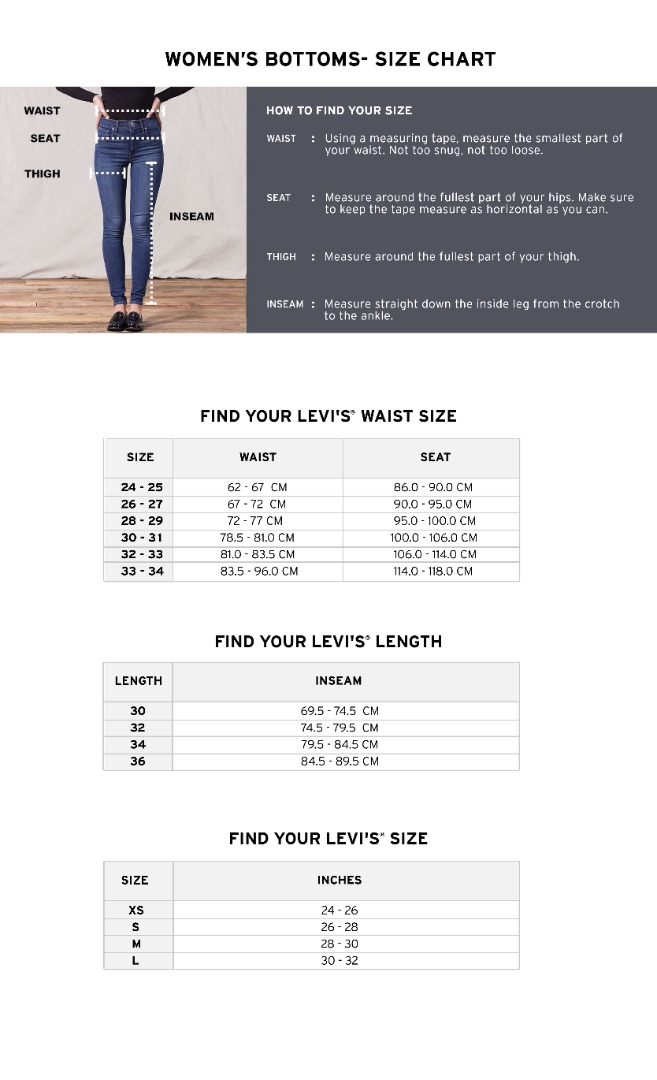 Levi's 311 cheap size chart