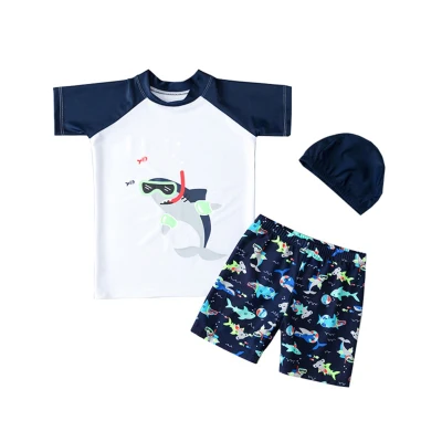 3 Pcs/set Boy Split Swimsuit Cartoon Swimsuit Swimming Trunks Swimming Cap Set For 2-9 Years Old