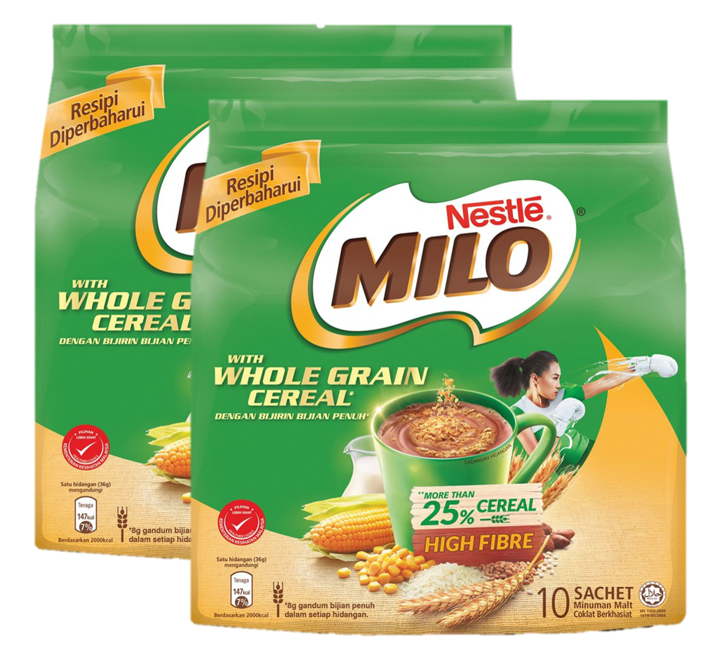 Milo Whole Grain Cereal Chocolate Malt Powder ไมโล โฮล เกรน ซีเรียล ดริ้งค์ รสช็อกโกแลต 36g. x 10ซอง (2แพค)