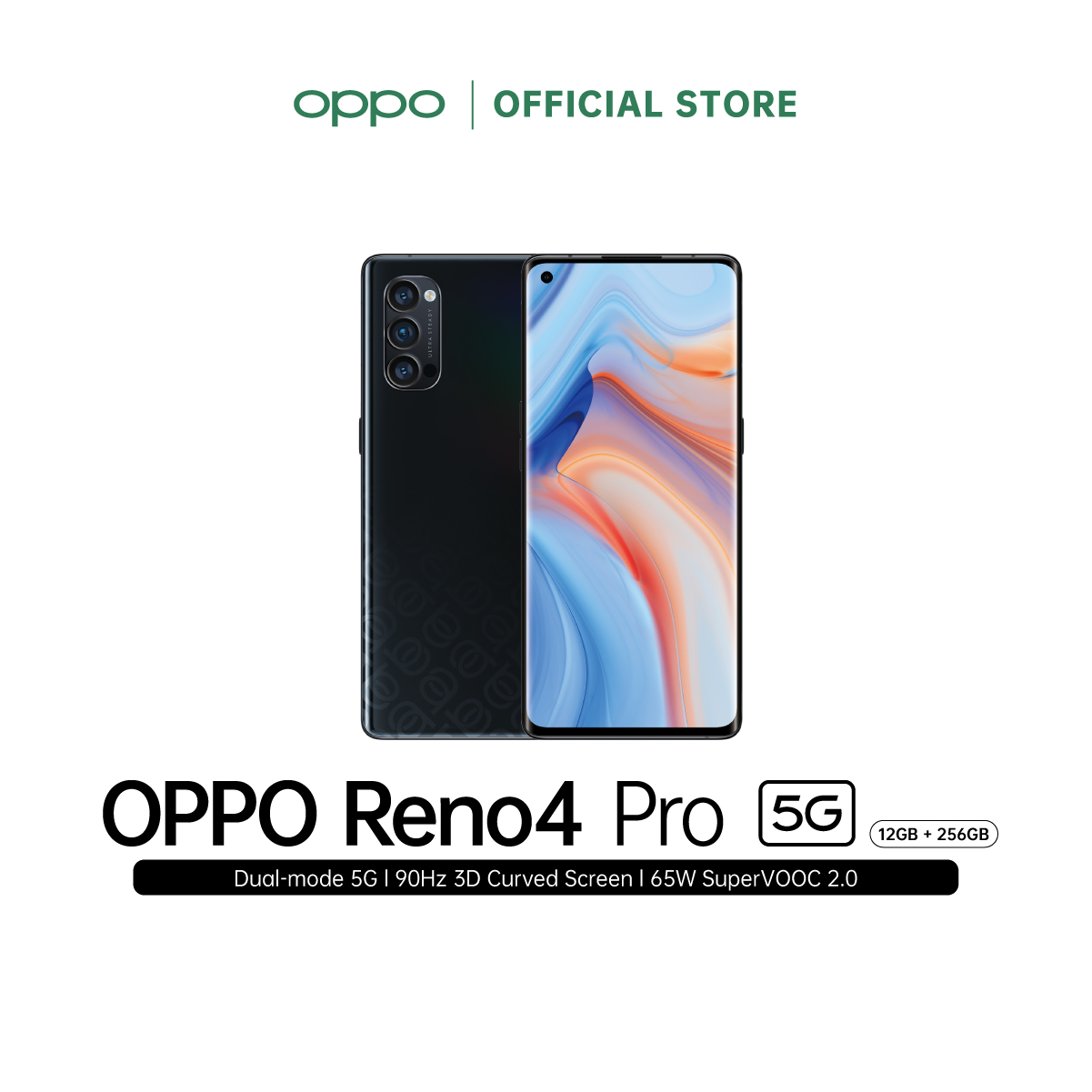 [ผ่อน 0% นาน 10 เดือน] OPPO ออปโป้ Reno4 Pro 5G [12+256], หน้าจอ 6.5 นิ้ว, แบตเตอรี่ 4000mAh, Qualcomm Snapdragon™ 765G, SuperVOOC 2.0