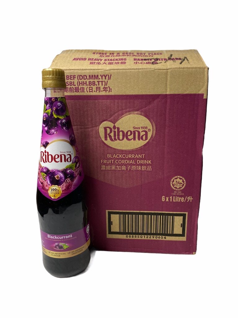 Ribena Black Currant Fruit  Cordial Drink 1 Litre ลิตร สินค้านำเข้าจากมาเลเซีย 1ลัง/จำนวน 6 ขวด/บรรจุปริมาณ 6 ลิตร ราคาส่ง ยกลัง สินค้าพร้อมส่ง