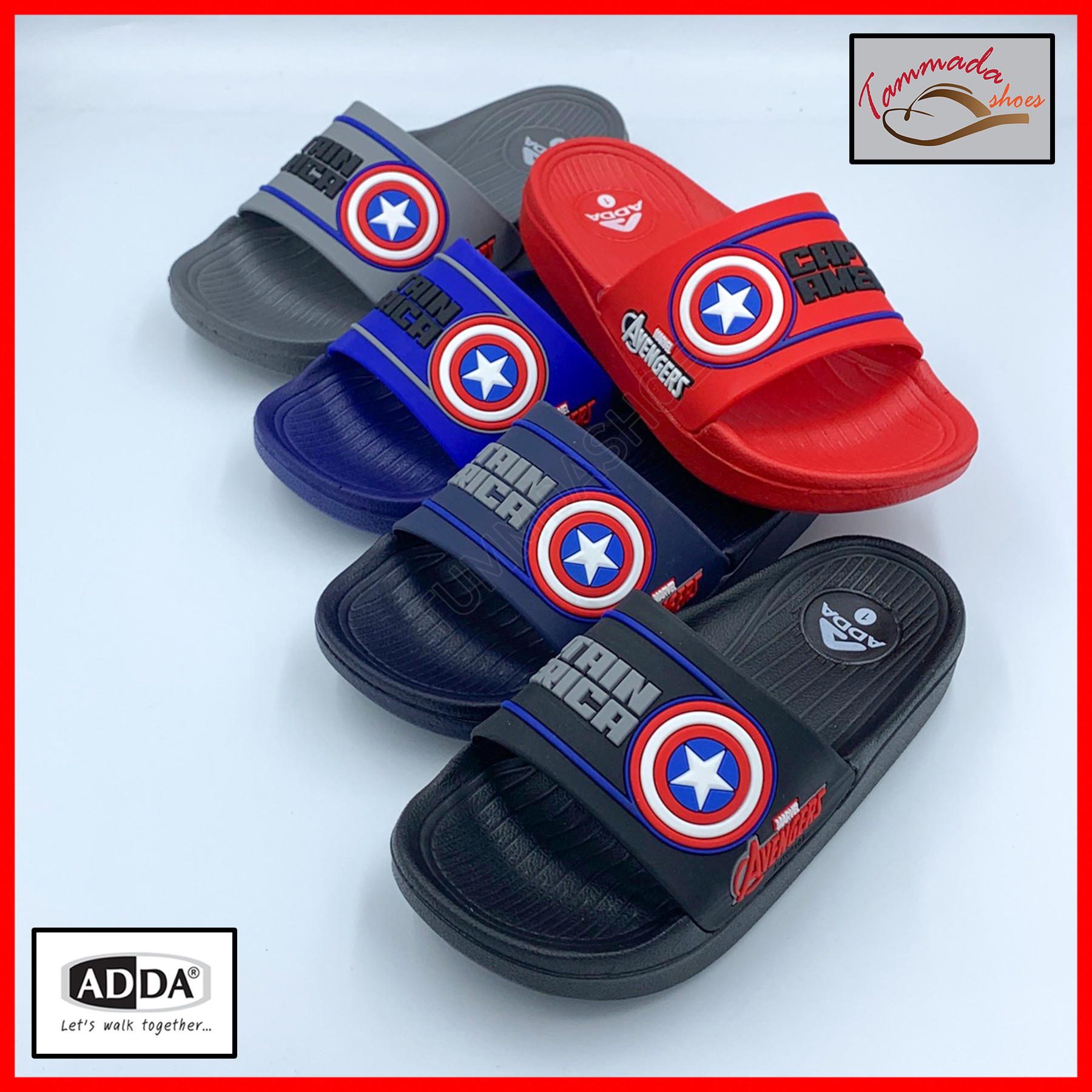 ส่งฟรีสู้โควิดผ่านไปด้วยกัน รองเท้าแตะเด็กผู้ชาย ADDA 32B3D รองเท้าแตะกัปตันอเมริกา Captain America รองเท้าแตะ ซูเปอร์ฮีโร่ รองเท้าแตะแอดด้า Marvel