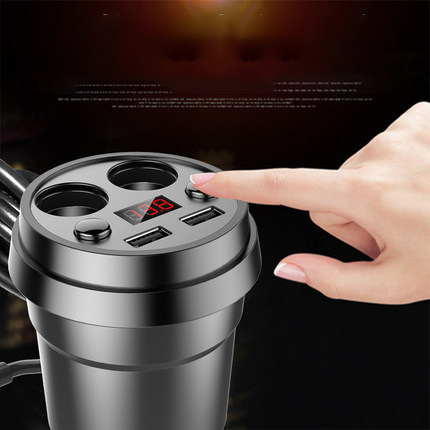 KKONE 12-24V 3.1A  Car Multifunctional Cup Shape 4 IN 1 ถ้วยขยายช่องเสียบกล้องหน้ารถ 2 ช่อง USB 2 port ในรถยนต์ หน้าจอแสดงผลวัดค่าวัดแบตเตอรี่ เพิ่มที่ชาร์จในรถ CupShape Car Charger Dual USB Sockets power with LED