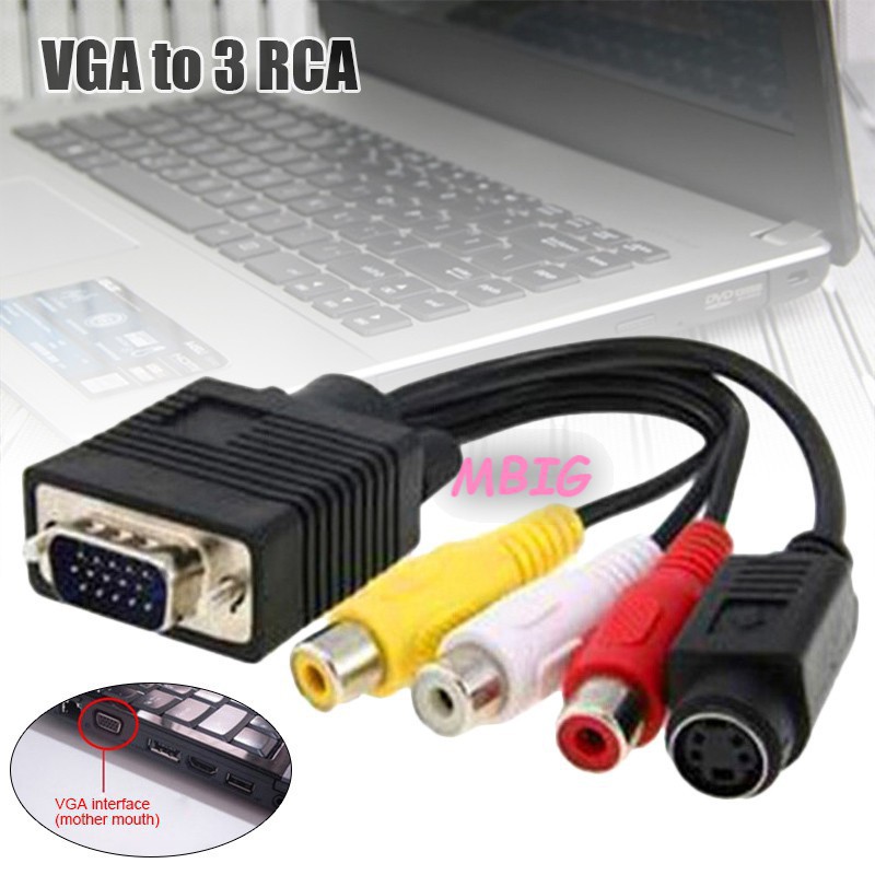 สายแปลง VGA TO AV S-Video 3 RCA Converter Cable (สีดำ)