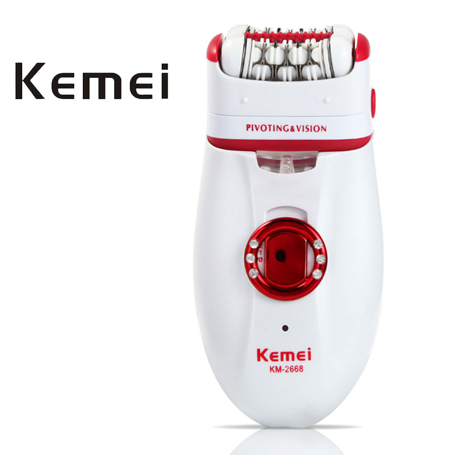 Mixlizz Club Kemei เครื่องถอนขนและโกนขน ระบบไฟฟ้า คุณภาพดี ไม่เจ็บ นุ่มนวล 2in1 รุ่น KM-2668 สีแดง สีม่วง สินค้าพร้อมจัดส่ง
