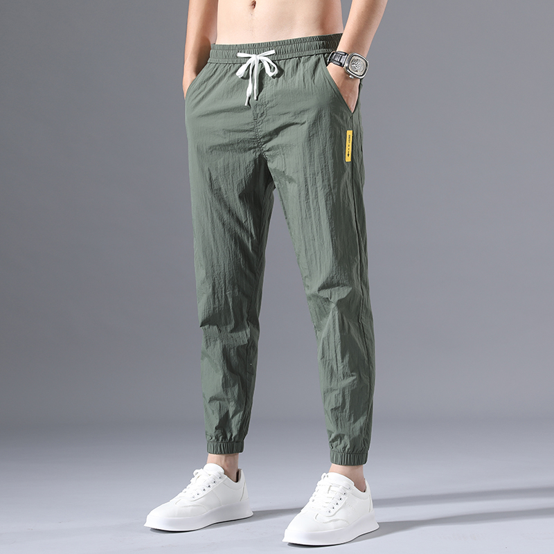 Ice silk pants men's thin section trend all-match loose casual pants sports pants quick-drying Harlan waist nine-point pants