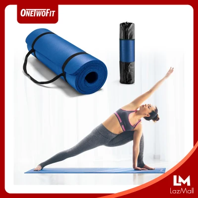 OneTwoFit 10mm Extra Thick NBR Exercise Mat Soft Yoga Mat Non-Slip with Carrying Bag and Strap for Pilates Fitness 183 X 61cm (Blue/Purple /Black/Red)