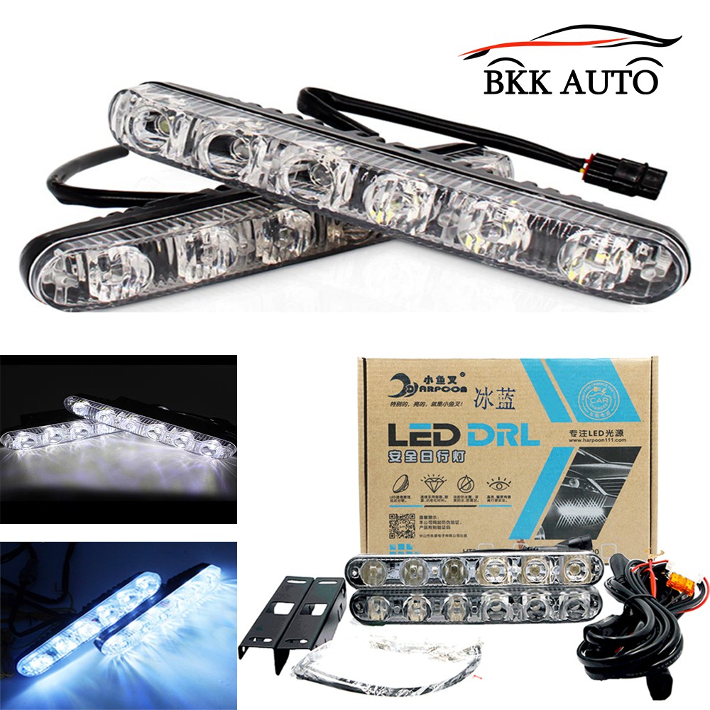 ไฟเดย์ไลท์ ไฟเดย์ไลท์โคมแก้ว LED DRL daytime running light ชุดคู่ (2ตัว) 6 จุด กันน้ำได้ 100 % มีสีให้เลือก ราคาถูก!!