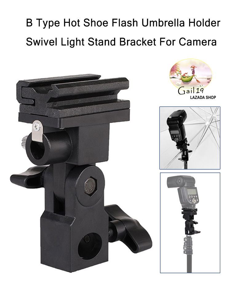 B ประเภทรองเท้าร้อนแฟลชที่แขวนร่มไฟหมุน Bracket สำหรับ Camera / B Type Hot Shoe Flash Umbrella Holder Swivel Light Stand Bracket for Camera