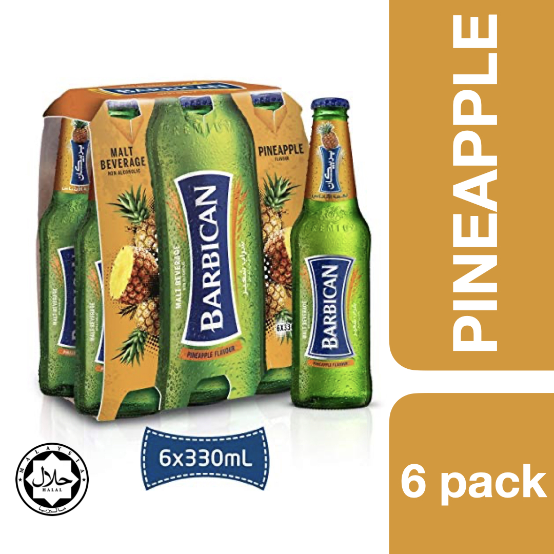 Barbican Malt Beverage Pineapple Flavour 330ml x 6 ++  บาร์บิคาน เครื่องดื่มมอลต์สกัด  รสสับปะรดขนาด 330ml x 6