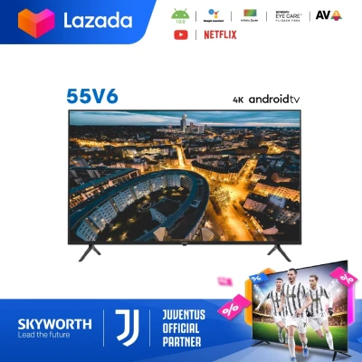 SKYWORTH 55 นิ้ว Android 10 TV 55V6 4K HDR10+ Dolby Audio & Google Assistant,Netflix,Youtube,WIFI,Bluetooth รับประกันสูง 1 ปี