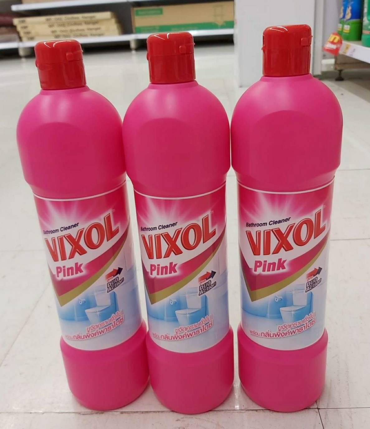 VIXOL วิกซอล น้ำยาล้างห้องน้ำ สำหรับคราบติดแน่น สีชมพู ขนาด900 มล.(แพ็ค 3 ขวด)