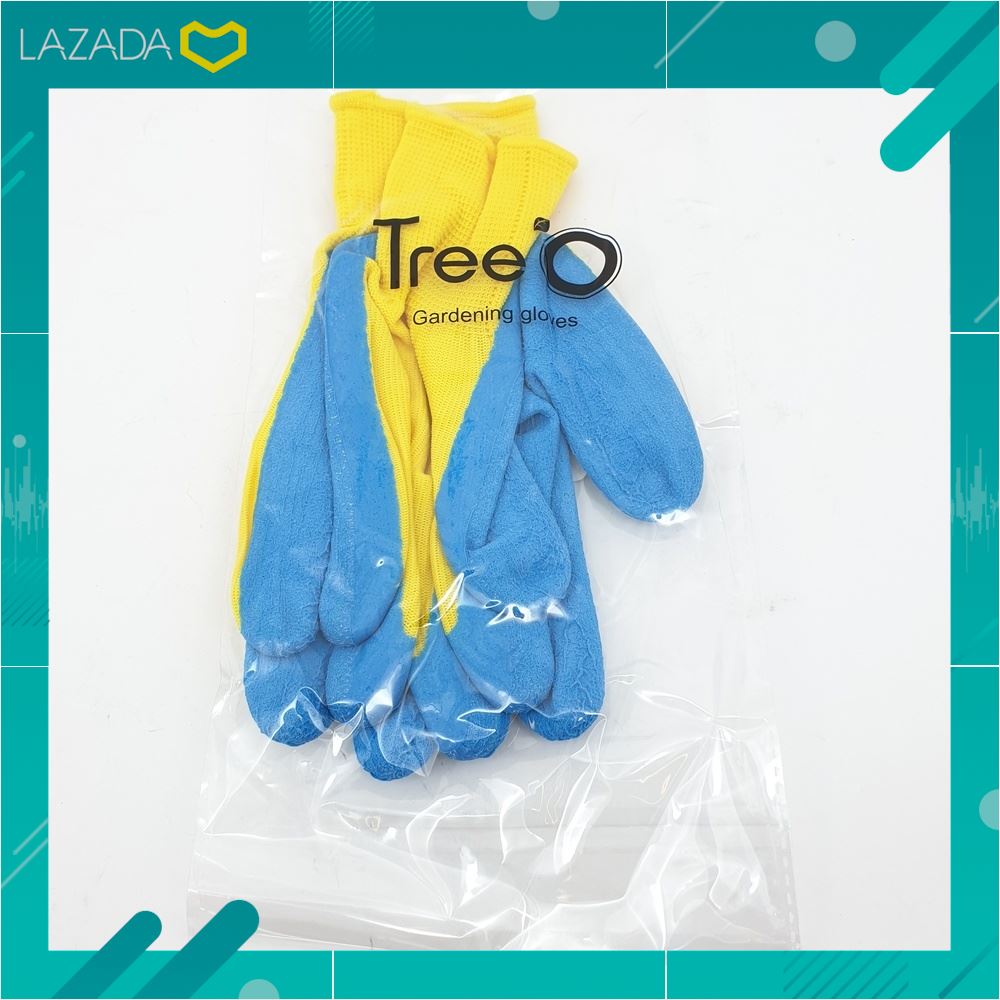 พร้อมส่ง Tree O ถุงมือเคลือบยาง ZBST014 สีฟ้า-เหลือง