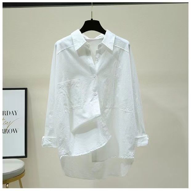 Alisa.Sonya Women cotton white Shirts Korean style Basic fashion plain Button Down Solid Basic long sleeves Blouse Tops for women