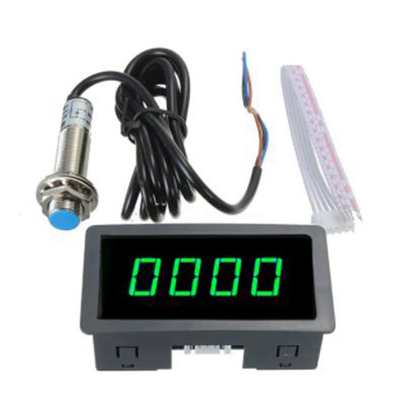 4 Digital LED Display Tachometer RPM Speed Meter High Precision Tachometer with Hall Proximity Switch Sensor NPN