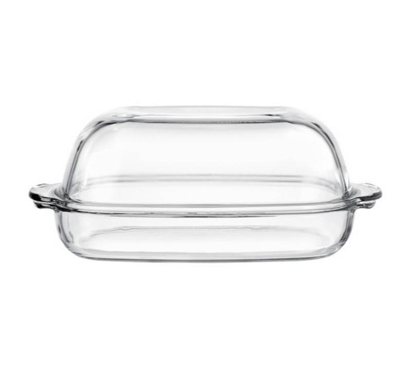 BUREN Oven/serving dish with lid, clear glass, 42x26 cm (บูเรน จานอบ/จานเสิร์ฟพร้อมฝา, แก้วใส, 42x26 ซม.)