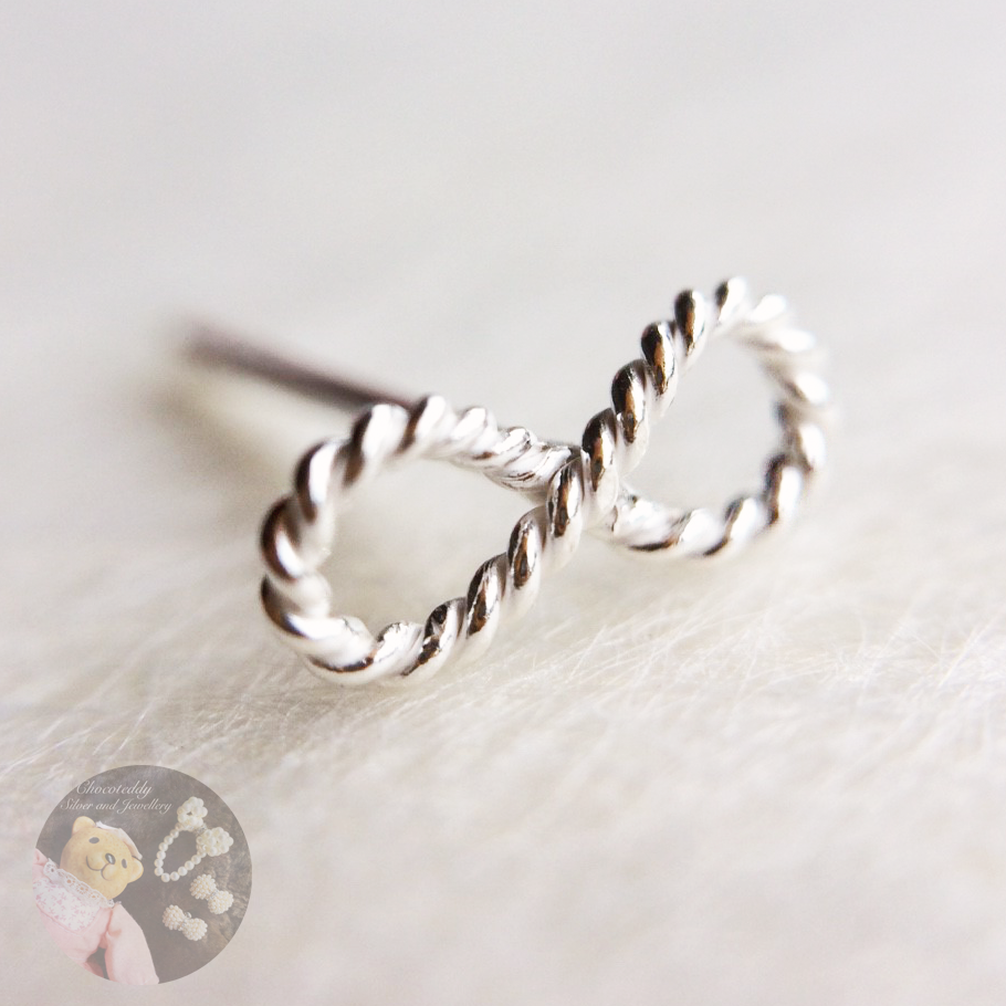 (S925) ต่างหูเงินแท้ Infinity Sterling Silver earrings แบบเกลียว(3*8mm)