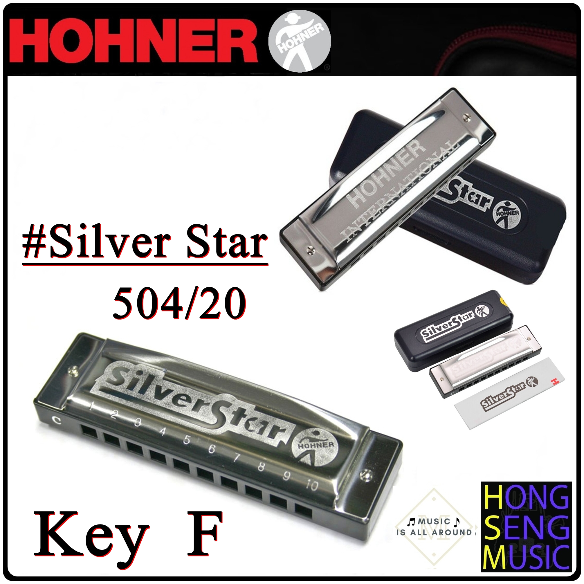 ฮาร์โมนิก้า (เม้าท์ออร์แกน) Hohner รุ่น Silver Star Harmonica 504/20 Key F