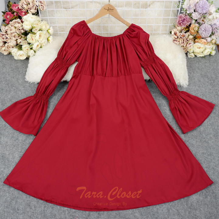 PE060 TARA Dress Bigsize ชุดเดรสญาญ่า คอเหลี่ยม ปาดไหล่ แขนยาว สม็อกแขน เนื้อผ้าไหมอิตาลี ผ้าเบาพริ้ว สวย ใส่สบาย – No Brand – 1921126368_TH-8047941048 >>> 🇹🇭 Top1Thailand 🛒 >>> lazada.co.th 🇹🇭 🇹🇭 🇹🇭🛒🛍🛒