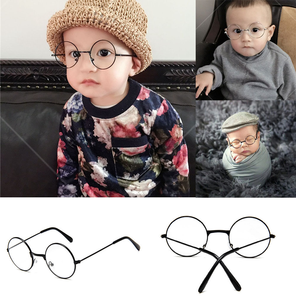 LJ5FD14O Metal Decorative Glasses Flat Light Girl Boy Flexible And Portable Clothing Accesories Retro Children's Flat Mirror Small Round Glasses