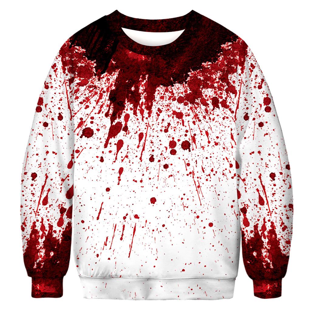 Mens Casual Pullover Shirt Scary Halloween 3D Print Top Shirt Long Sleeve Top Blouse