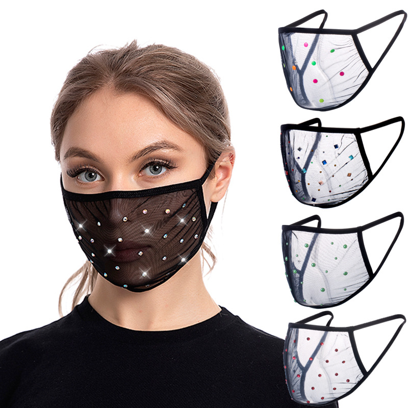 New Arrival ครีมกันแดดใหม่ที่สร้างสรรค์ด้วยตาข่าย rhinestone Face Mask Scarf บุคลิกภาพระบายอากาศผู้ใหญ่ล้างทำความสะอาดได้เจาะร้อน Face Mouth Cover Free Shipping FX