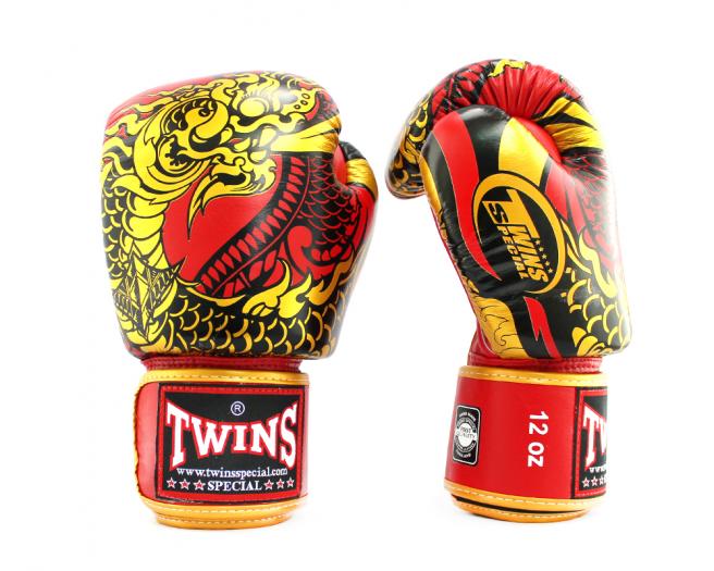 Twins special Boxing Gloves Fancy FBGVL3-52 Nagas Red Gold  (16 oz.)  Muay Thai Sparring MMA K1 นวมซ้อมชกทวินส์ สเปเชี่ยล แฟนซี สีแดง ทอง หนังแท้ 100%