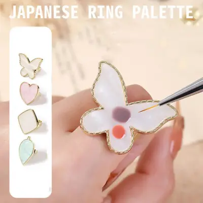 OX7WCE Women Japanese Painted Ring Butterfly Love shape Phnom Penh Agate Nail art palette NailDisplay Ring Tips Nail Display Board Photograph tools