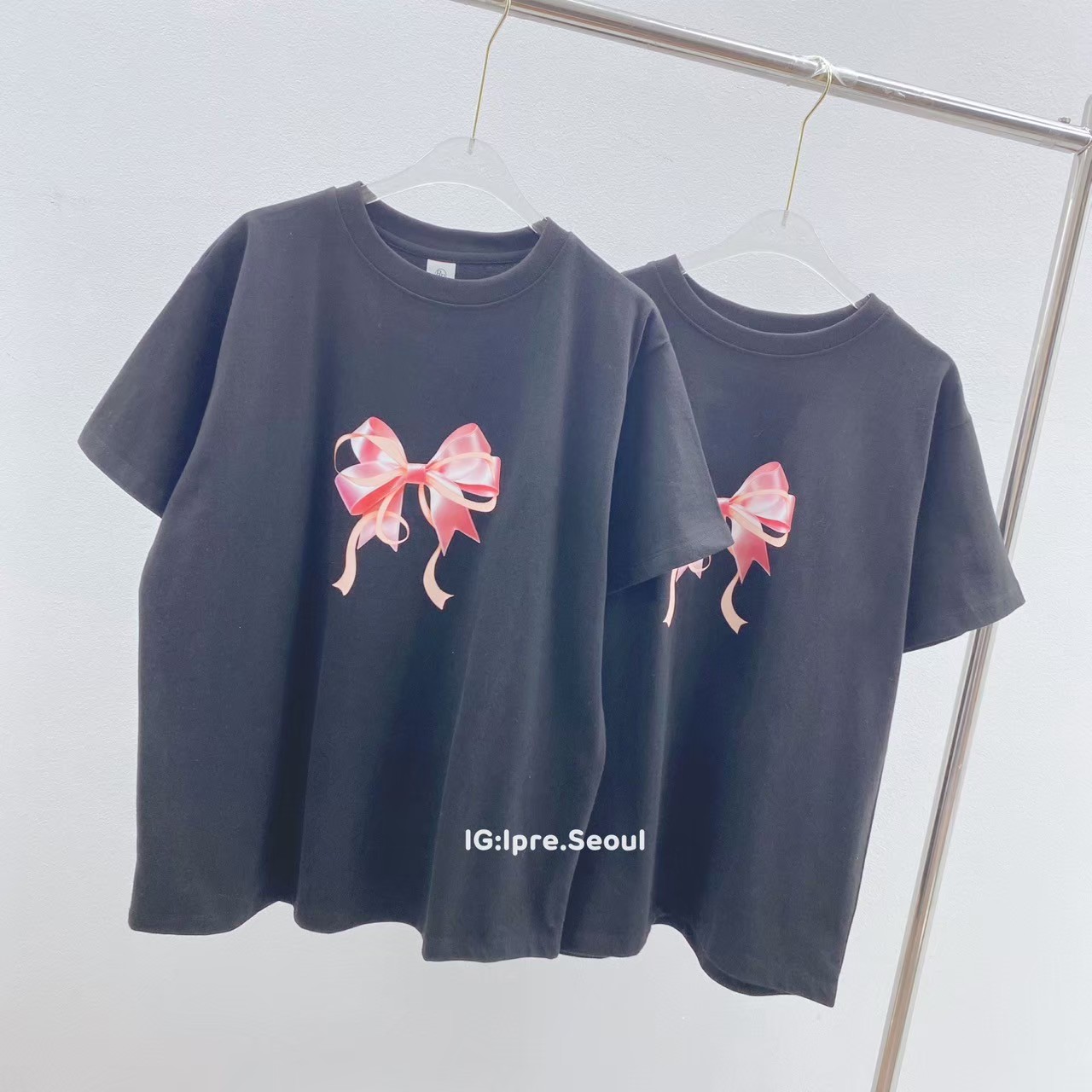 RONRON Double Ribbon Basic fit T-Shirt (BLACK/PINK) | Lazada