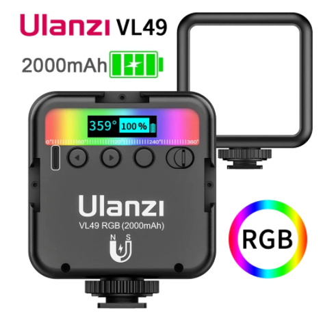 Ulanzi VL-49 Mini RGB LED Video Light 2000mAh Portable Pocket Photographic Lighting Vlog Fill Light Smartphone DSLR SLR Lamp