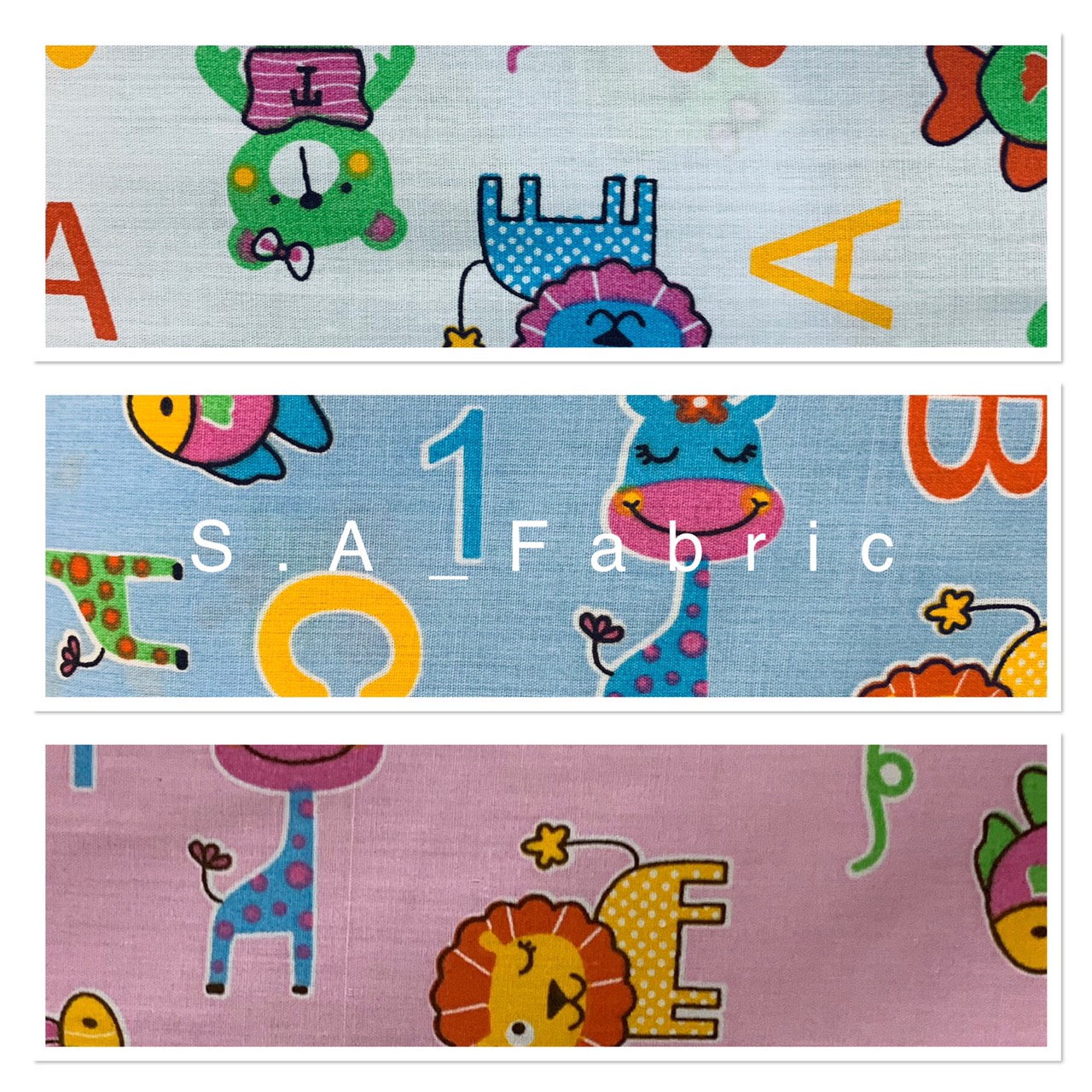 ผ้าเมตร ผ้าคอตต้อนทีซี ลายสัตว์ ABC - S.A_Fabrics Co. Ltd - ThaiPick