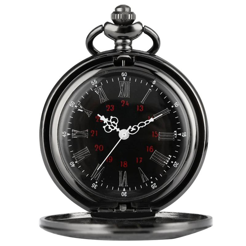 นาฬิกาพก ควอตซ์ หน้าจอแสดงผลคู่ ย้อนยุค ดำ ขาว แดง / Pocket Watch Quartz Double Display Retro Black White Red