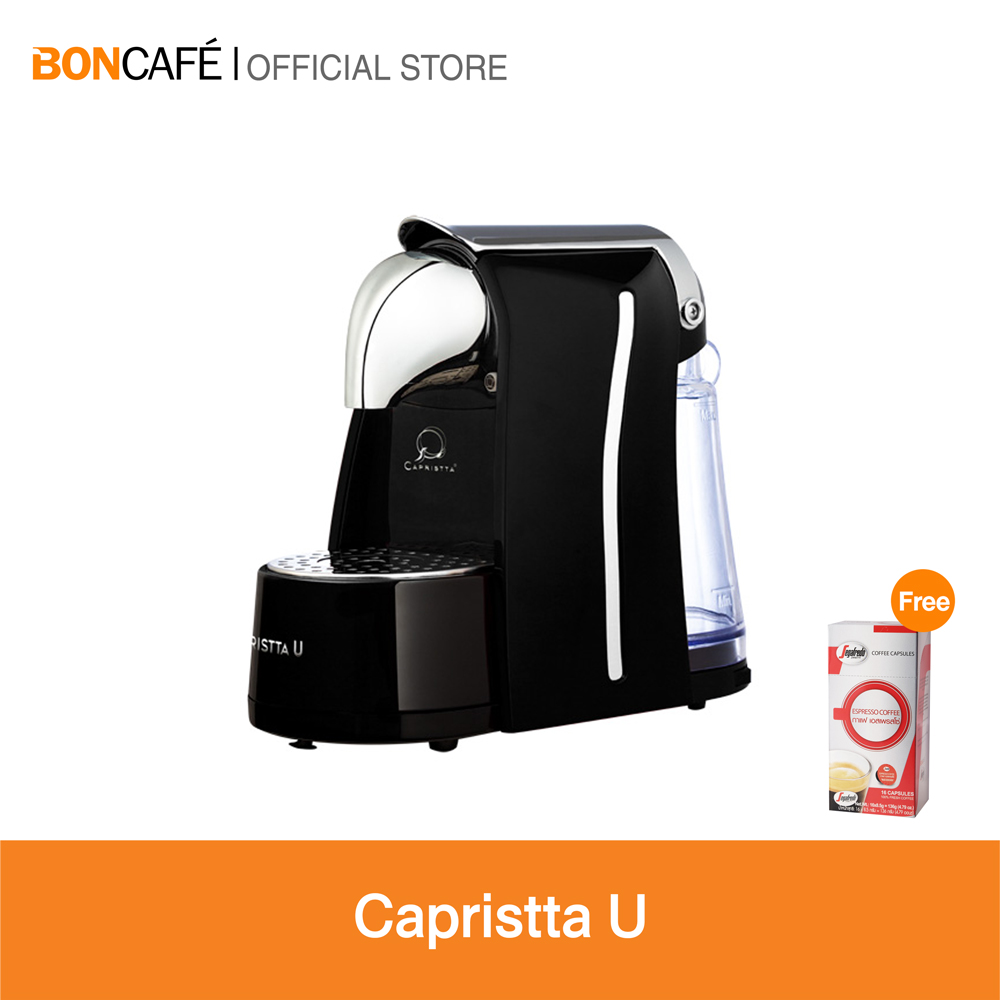 เครื่องทำกาแฟระบบคปซูล Capristta U สีดำ ฟรี กาแฟแคปซูล  Segafredo Espresso Capsule 1 กล่อง