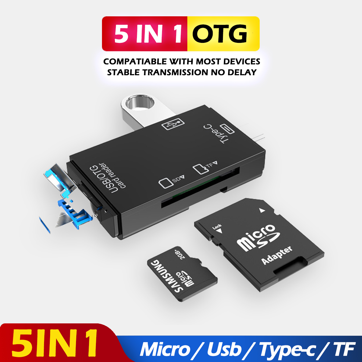 5 in 1 OTG Card Reader USB 2.0 Micro USB TF SD TypeC Card Reader USB 3