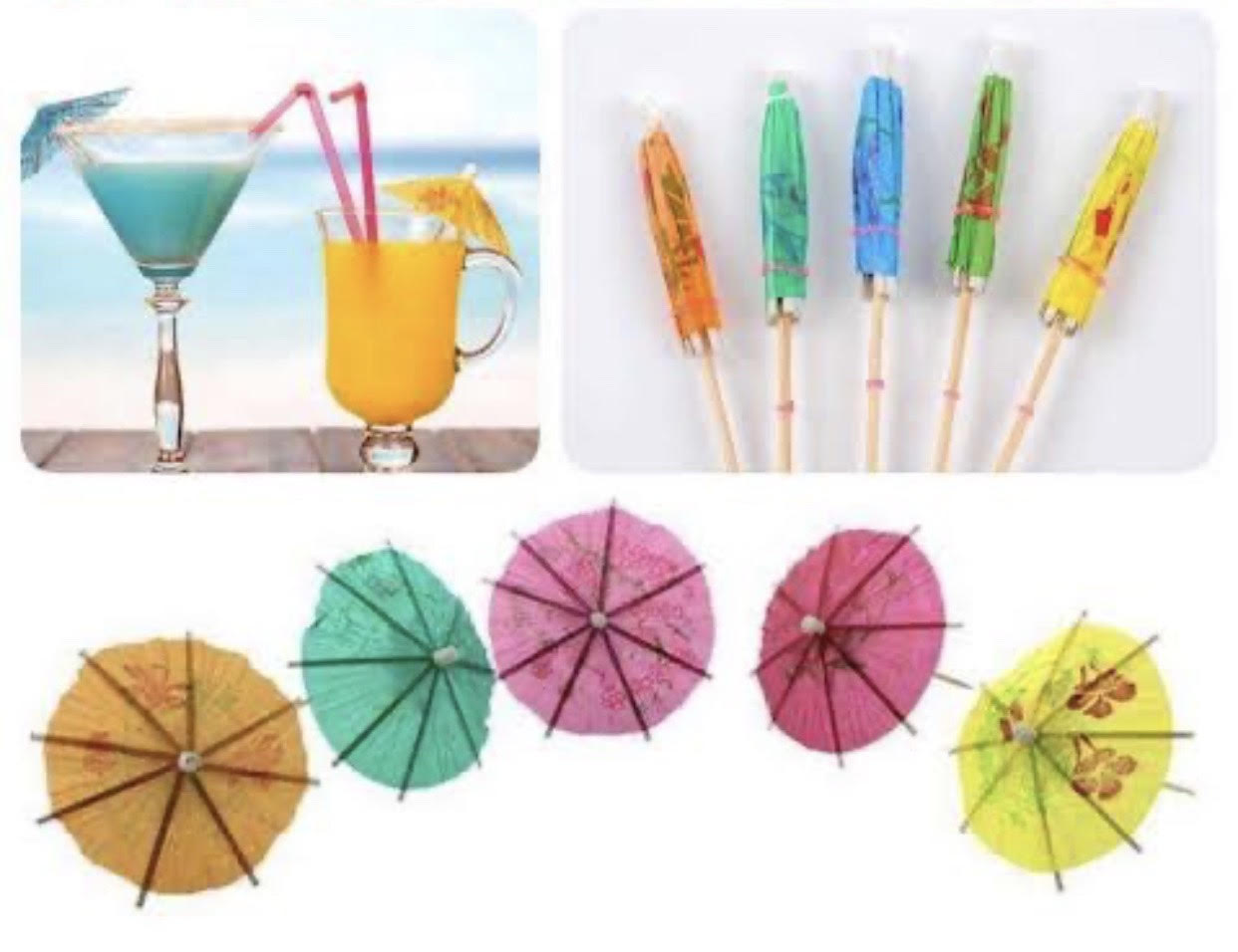 ร่มตกแต่งจิ๋วคละสี Umbrella bamboo Pick100Pcs(ชิ้น)ใช้ตกแต่งอาหาร เครื่องดื่ม งานหัตถกรรม DIY