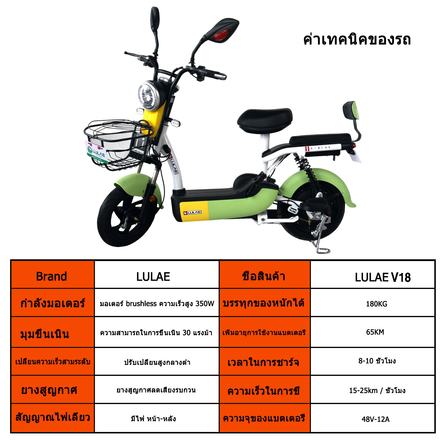 LULAE V18 จักรยานไฟฟ้า electric bike จักรยาน สกูตเตอร์ไฟฟ้า มีกระจกมองหลัง ไฟหน้า-หลัง ไฟเลี้ยว