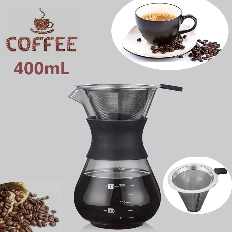 Deemrt  แก้วชงกาแฟ พร้อมที่กรอง ขนาด 400 ml เหยือกดริปกาแฟ กาชงกาแฟ กาดริปกาแฟ ที่ดริปกาแฟ ผลิตจากแก้ว Coffee Maker Pot With Steel Filter