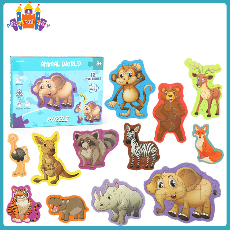 MG【ready stock】Wooden Puzzle Toys Kids Cartoon Animal Wood Jigsaw ...