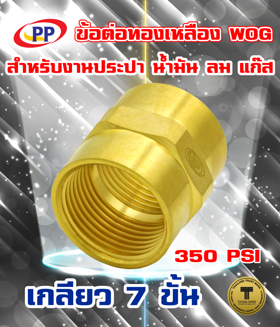 ข้อต่อทองเหลือง ข้อต่อตรง ม.ม. เกลียวใน-เกลียวใน ขนาด 1/2นิ้ว(4หุน)  WOG (ประปา/น้ำมัน/ลม/gas)