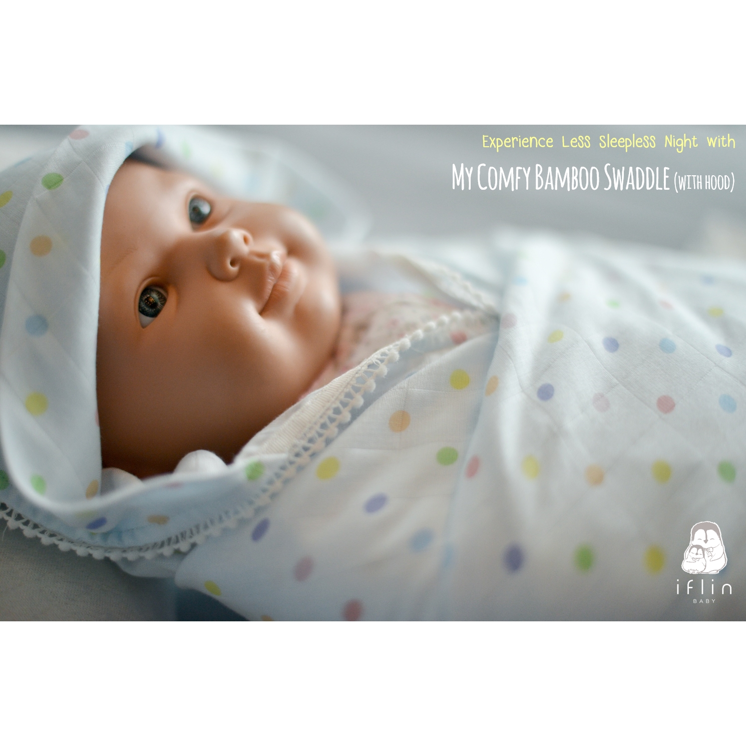 Iflin Baby ผ้าห่อตัวใยไผ่ มีHood (My Comfy Bamboo Swaddle with Hood
