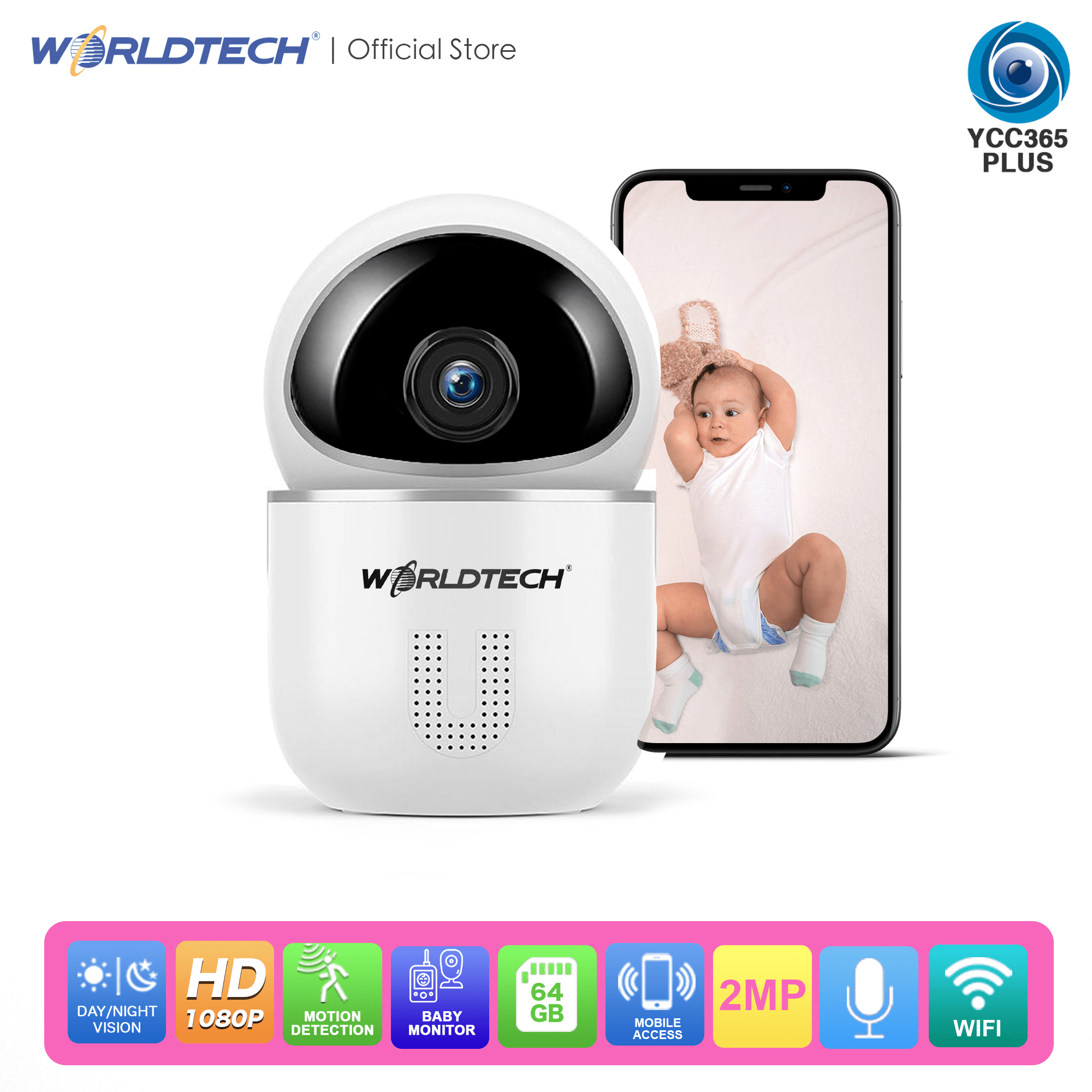 Worldtech รุ่น WT-CCM011-1080P-BM กล้องดูเด็ก Baby Monitor CCTV Robot HD 1080p Wireless IP CAMERA ความชัด 2MP พร้อมคู่มือภาษาไทย