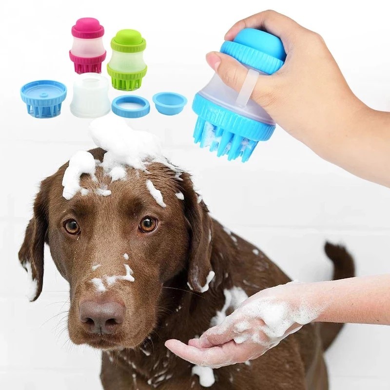 แปรงอาบน้ำสัตว์เลี้ยง แปรงอาบน้ำสุนัข ซิลิโคนอาบน้ำ พร้อมช่องที่ใส่สบู่สำหรับสัตว์เลี้ยง แปรงอาบน้ำ แปรงอาบน้ำสัตว์