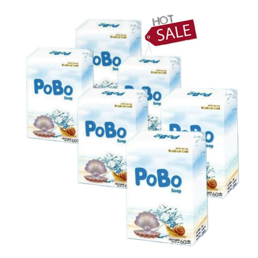 POBO Soap สบู่น้ำแร่​คอลลาเจน​ 60กรัม ( 6 ก้อน).