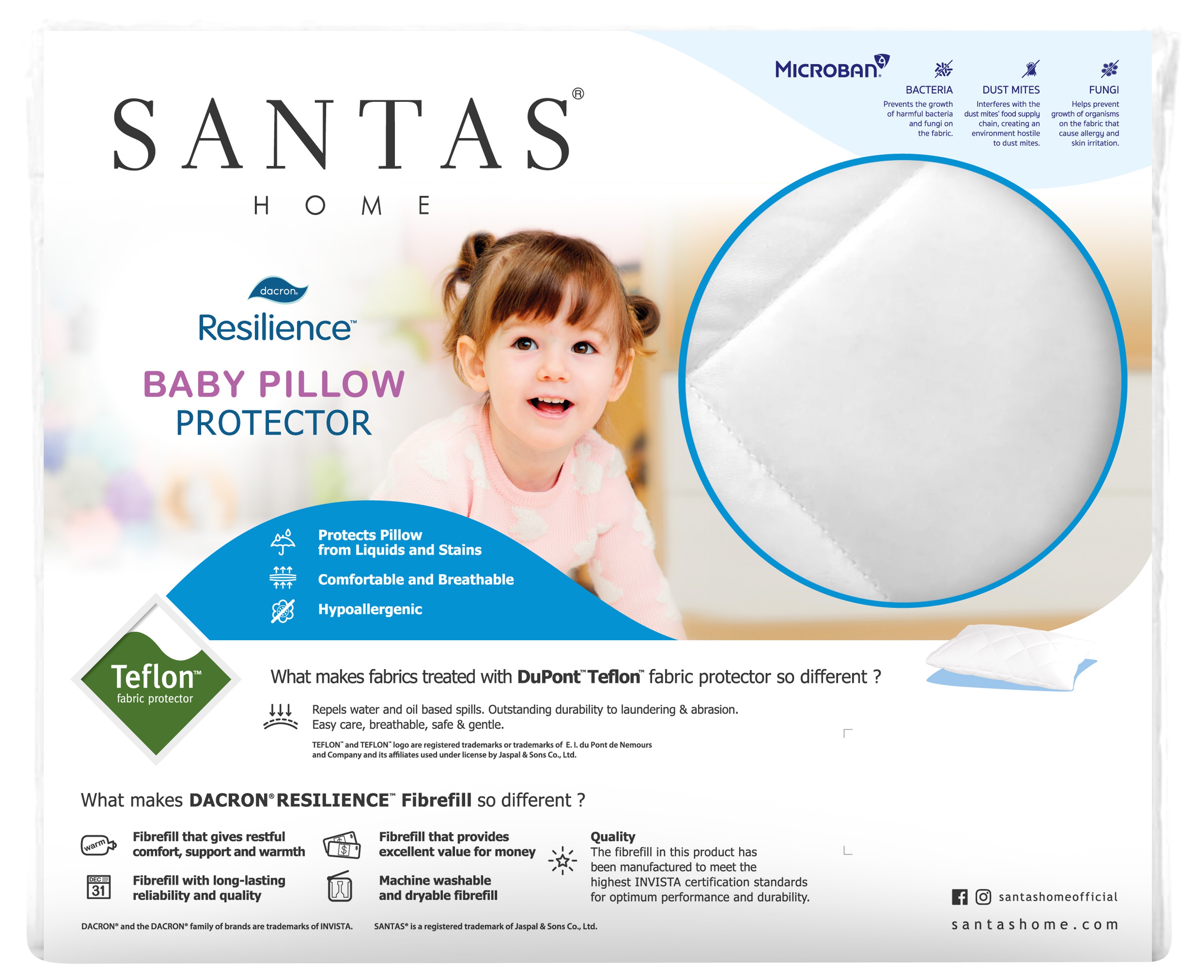 SANTAS ปลอกหมอนกันเปื้อน หมอนหนุนเด็ก  Pillow Protector  มีให้เลือก 3 ขนาด