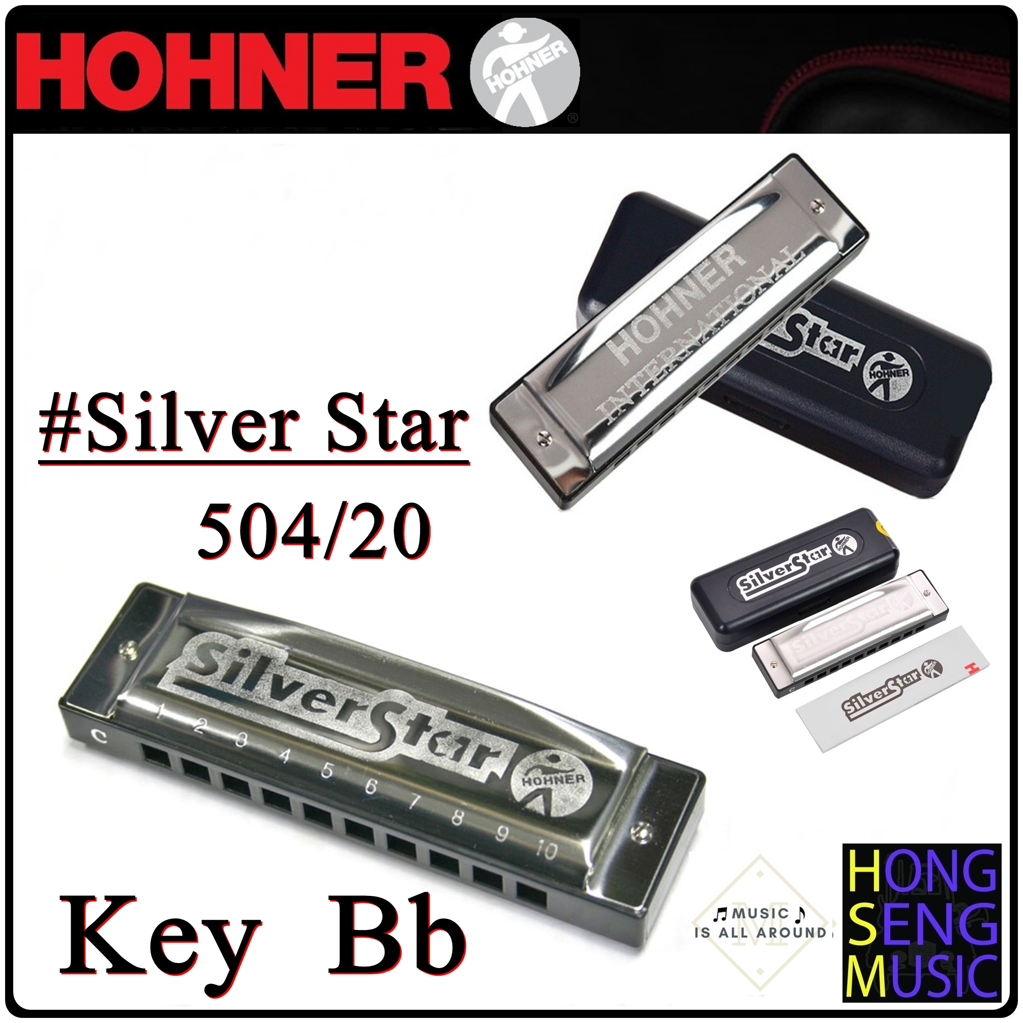 ฮาร์โมนิก้า (เม้าท์ออร์แกน) Hohner รุ่น Silver Star Harmonica 504/20 Key Bb