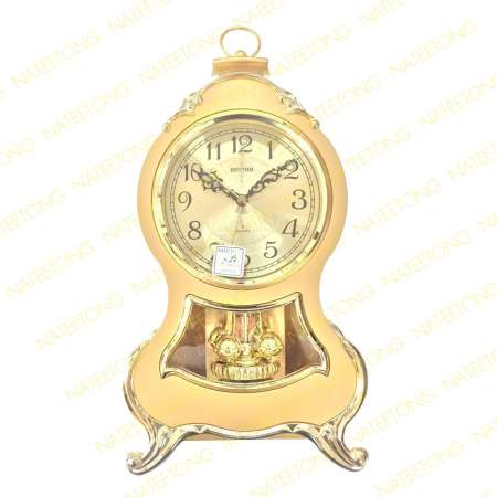 RHYTHM Japan นาฬิกาตั้งโต๊ะสีทองตั้งปลุกได้-ตัวตุ๊กตาขยับสวยงาม 4RM603PR